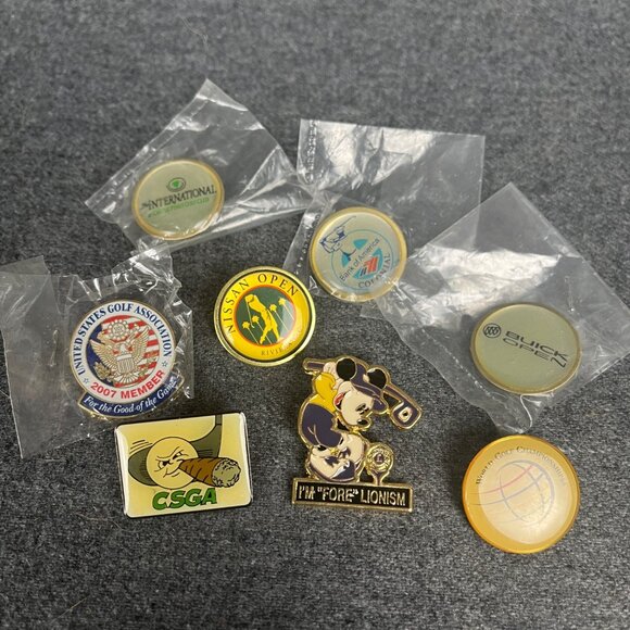 Mixed Lot of 8 Golf Related Lapel Pins Vintage, Mickey, Buick Nissan Open - Picture 2 of 2